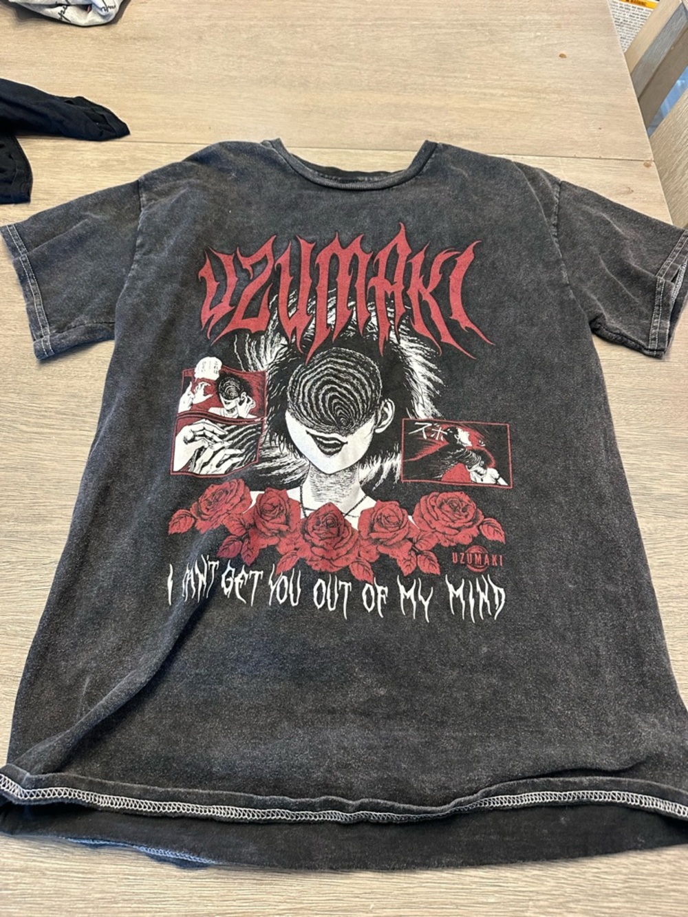 Ripple Junction Black Graphic Uzumaki Tee with White Print